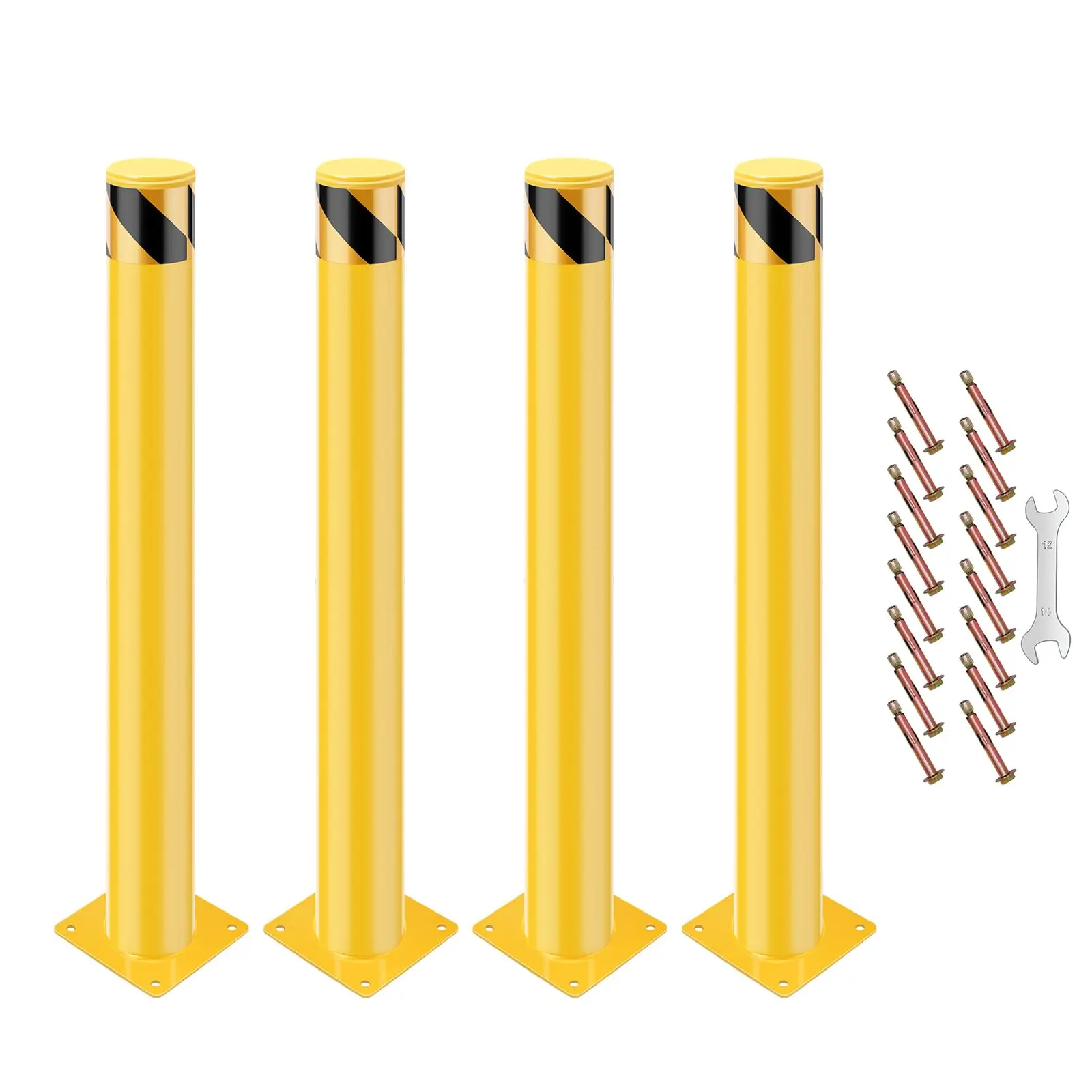 GARVEE High-Visibility Removable Steel Safety Bollard Heavy Duty 30-Inch Yellow Security Post with Anchor Bolts for Driveway Warehouse Commercial Garage Parking Protection