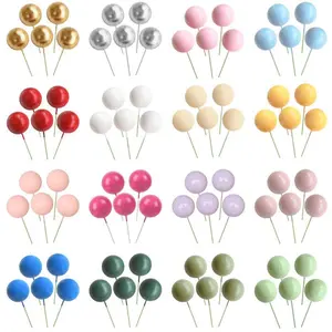 20pcs Colorful Balls Cake Topper for Wedding Birthday Party Cake DIY Decoration Mini Balloons Cupcake Insert Sticks Shower