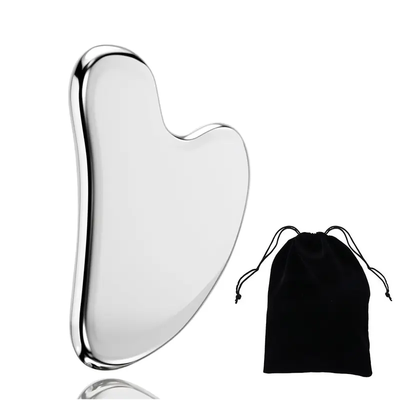 304 Stainless Steel Scraper, Facial Beauty Instrument, Facial Massage Metal Gua Sha Tools Skin Massage for Body Eyes Neck Massager with Travel Pouch Skin Care Gifts Self Care Tools