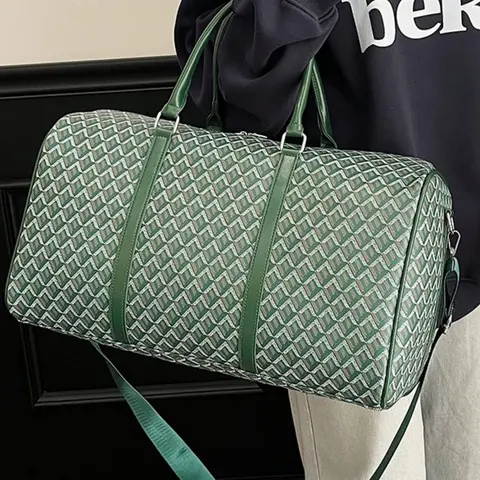 Christmas Travel Travel Essentials Christmas Christmas Trip Travel Duffel Bag, Retro Green Geometric Print, Large Capacity, Detachable Shoulder Strap, All Seasons, Lightweight Luxury