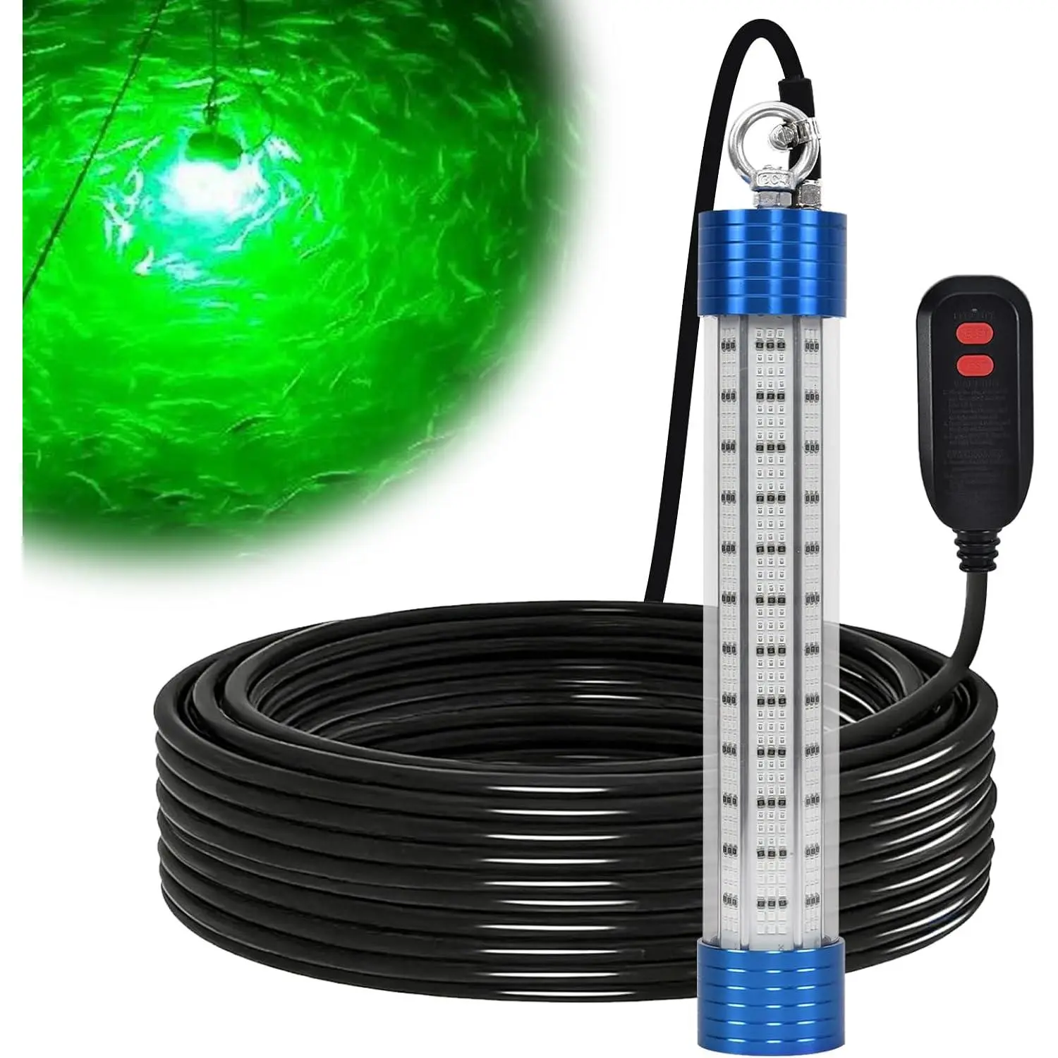 15000LM Green Underwater Fishing Light, 200W 110V Safety Plug with 100ft , IP68 Submersible Light  for Night Fishing, Dock, Boat or Kayak
