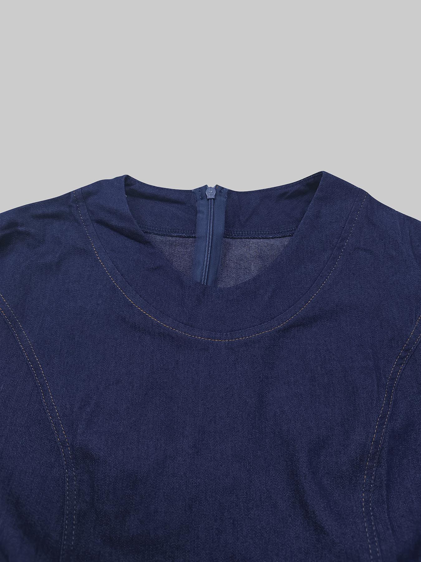 Women's Plain Short Sleeve Denim Dress, Lady Elegant Casual Basic Fashion Long Dress for Daily Outdoor Wear, Women's Dress for Summer, Womenswear