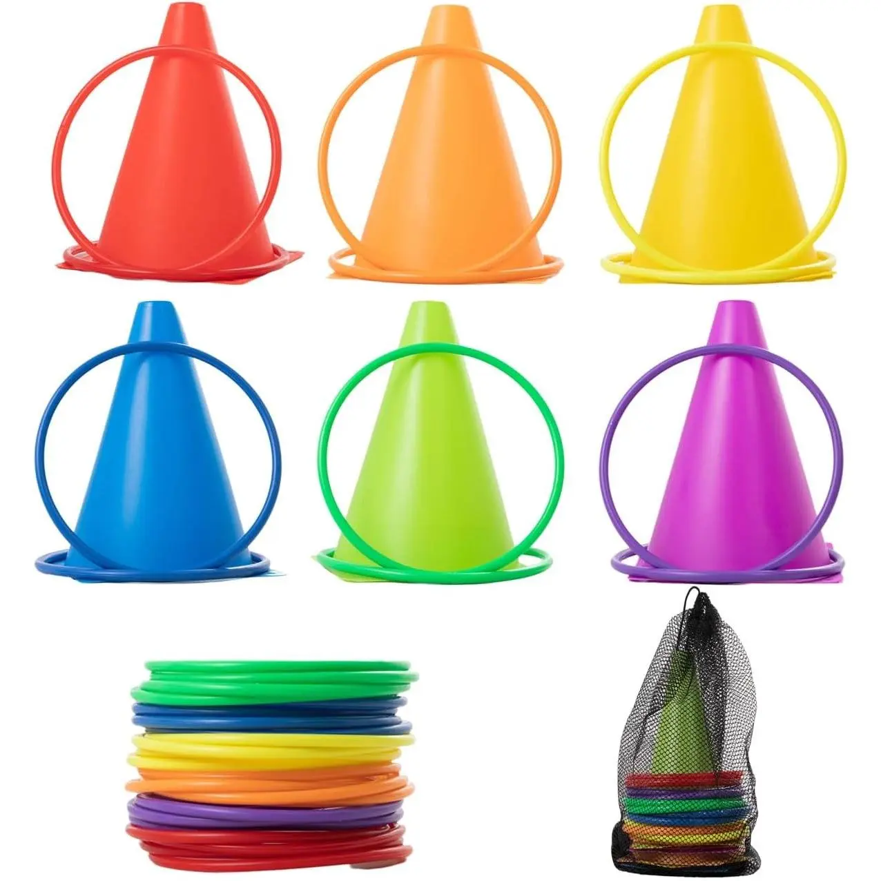 30 pcs Carnival Games Set Plastic Colorful Cones Ring Toss Combo Set Outdoor Carnival Games for Kids Adults Birthday Party Outdoor Throwing Games