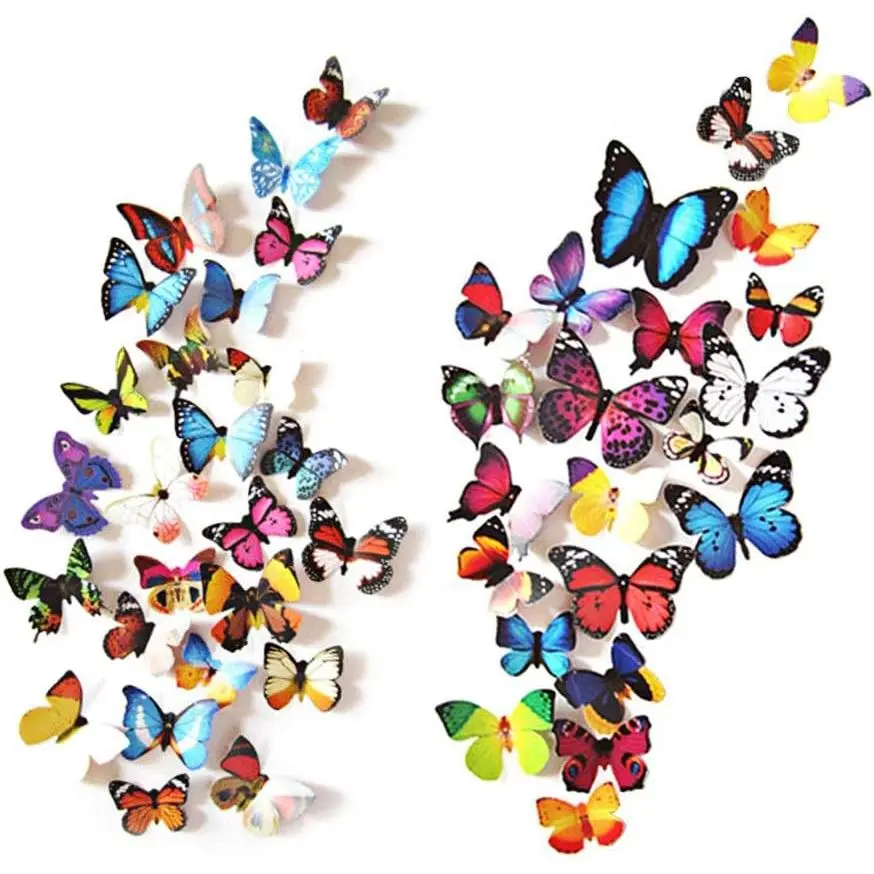 Butterfly Wall Stickers - 80 Pcs 3D Butterflies Decor Mural Wall Decals for Home Room Bedroom Decorations, Removable Reusable Decor