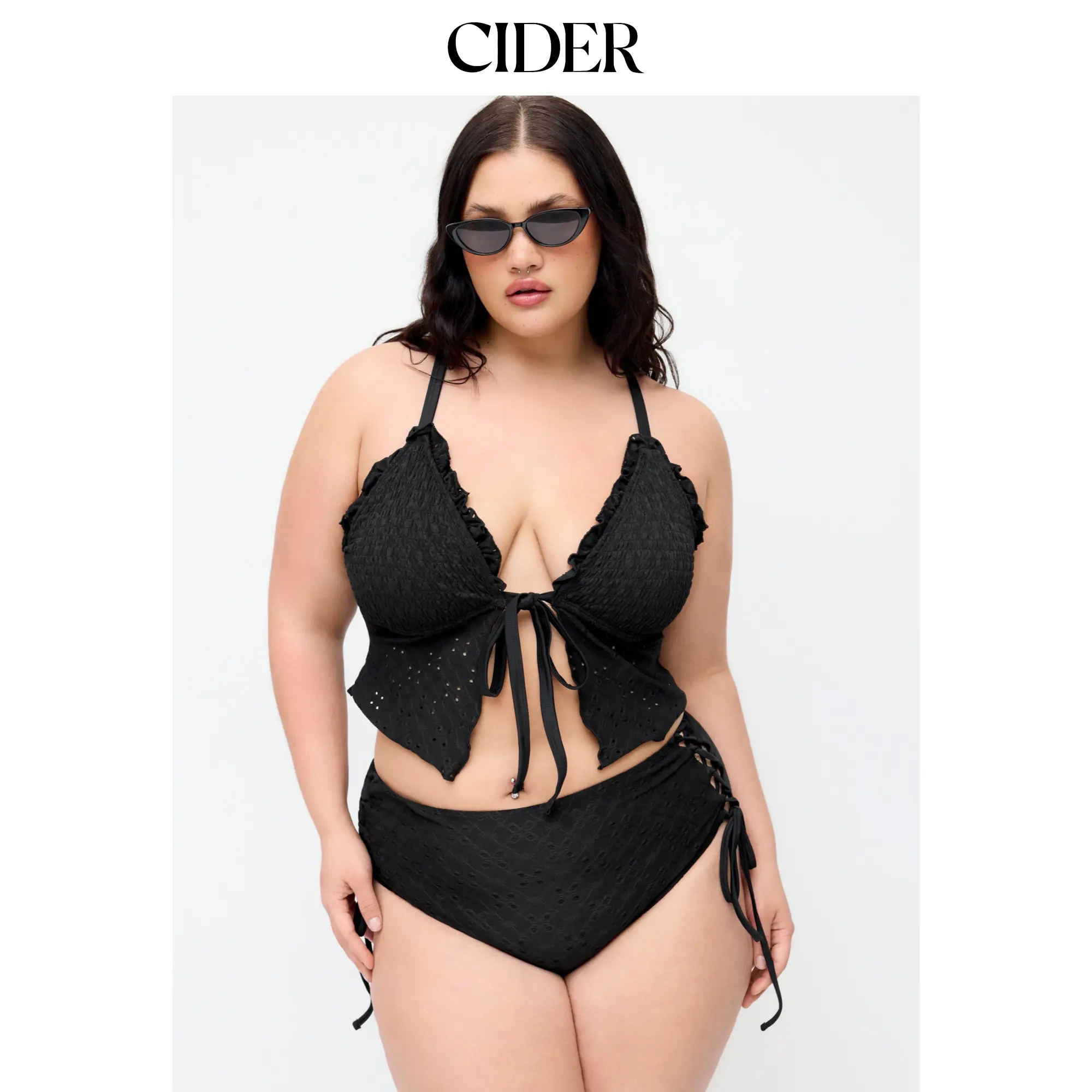 Cider Pointelle Sweetheart Criss-Cross Full Coverage Bikini Set Curve & Plus