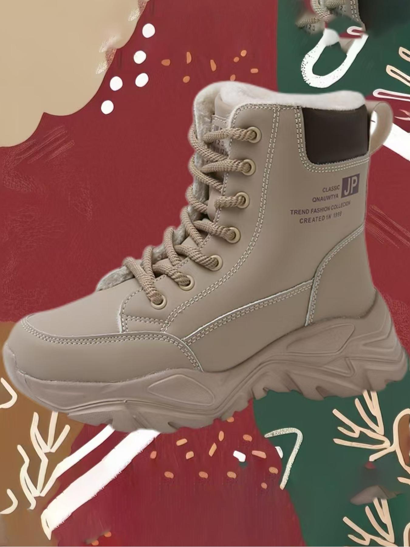 Women's High Top Snow Boots, Warm Cotton Shoes for Autumn & Winter, Anti-Slip Waterproof Outdoor Boots, Slip Resistant Boots, Ideal for Daily Wear & Sports