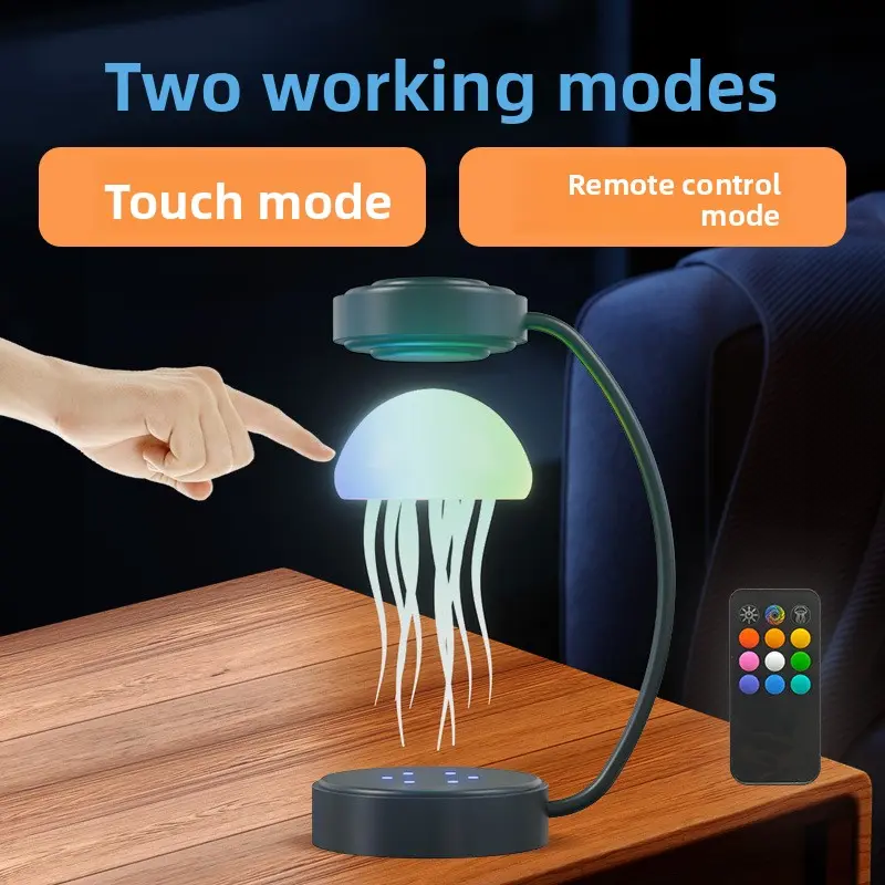 Magnetic Levitation Jellyfish LED Lamp - ABS Plastic Cool Gadget with Touch Control Switch, Stepless Dimmable LED, Trendy Look Jellyfish Motif Decorative Light, Bedroom Indoor Decor, Ideal Gift for Enthusiasts
