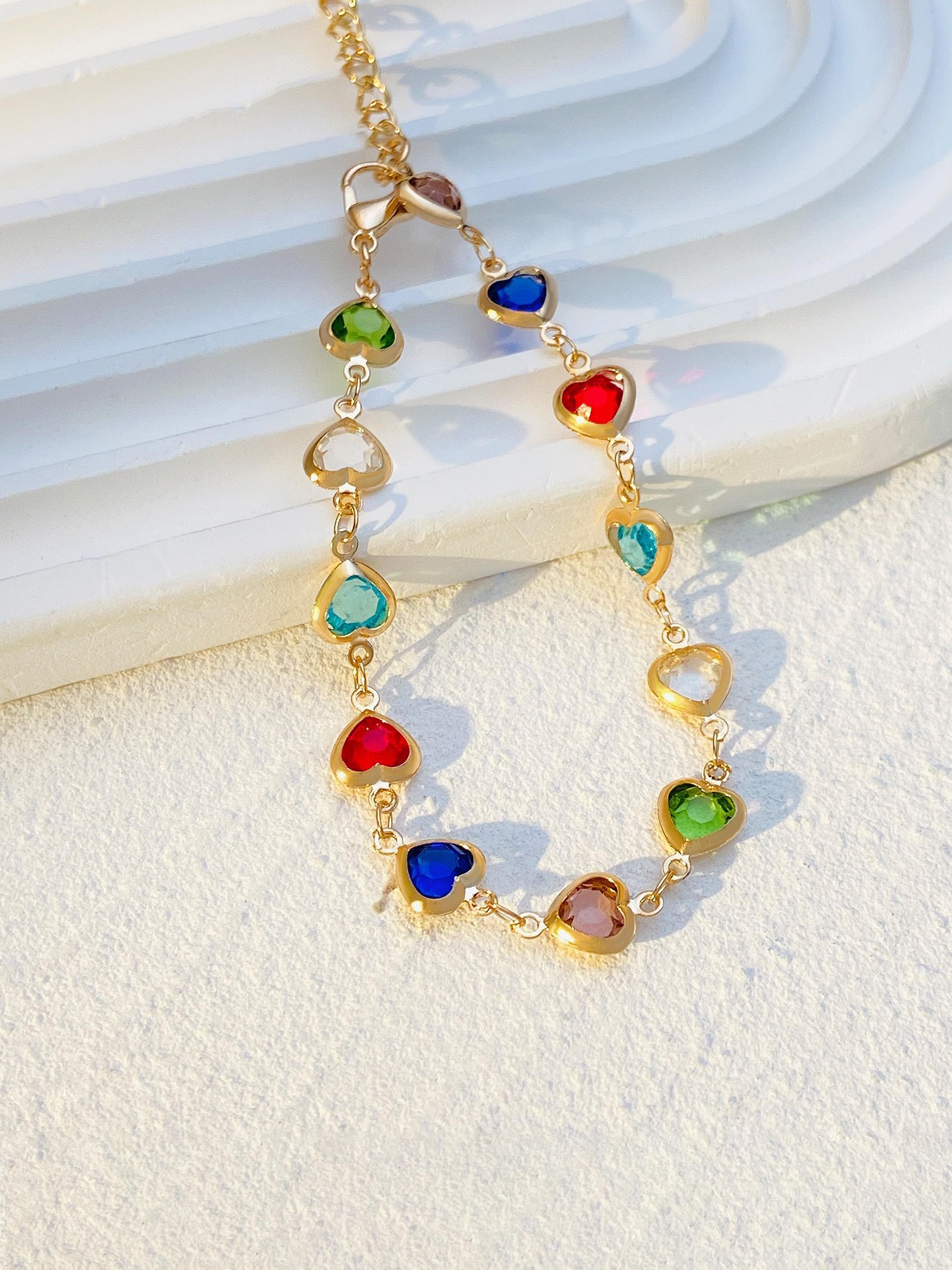 Colorful Heart Shaped Zirconia Decor Bracelet, Fashion Jewelry for Party, Daily Clothing Decor, Trendy All-match & Exquisite Jewelry for Birthday Gift, Trendy Fashionable Accessories