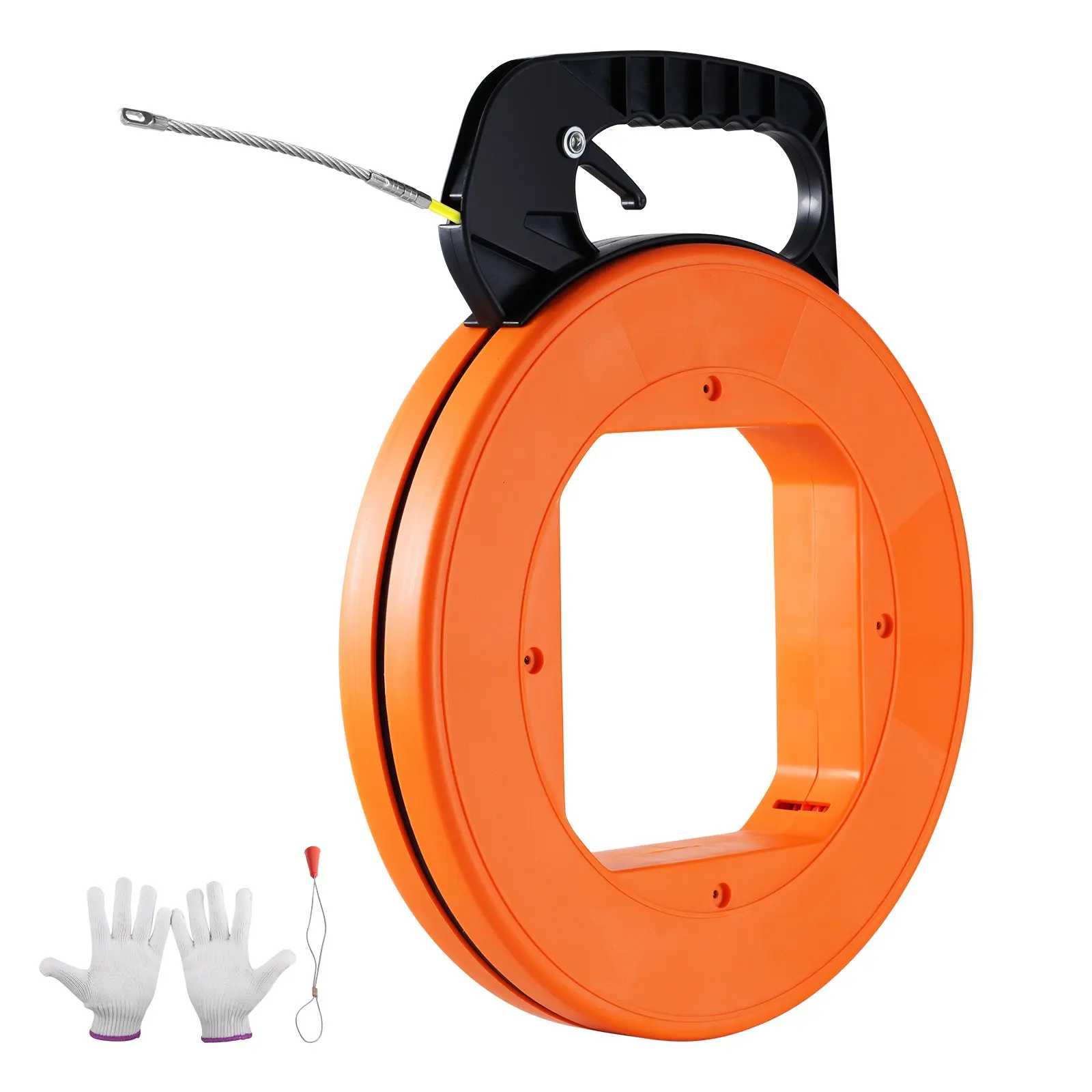 VEVOR Fiberglass Fish Tape, 100 ft 1/6-in Non-Conductive Easy-Use Tool, Wire Puller with Optimized Housing & Handle, Flexible Cable Fishing Tool for Wall, Electrical Conduit, Handle Grips