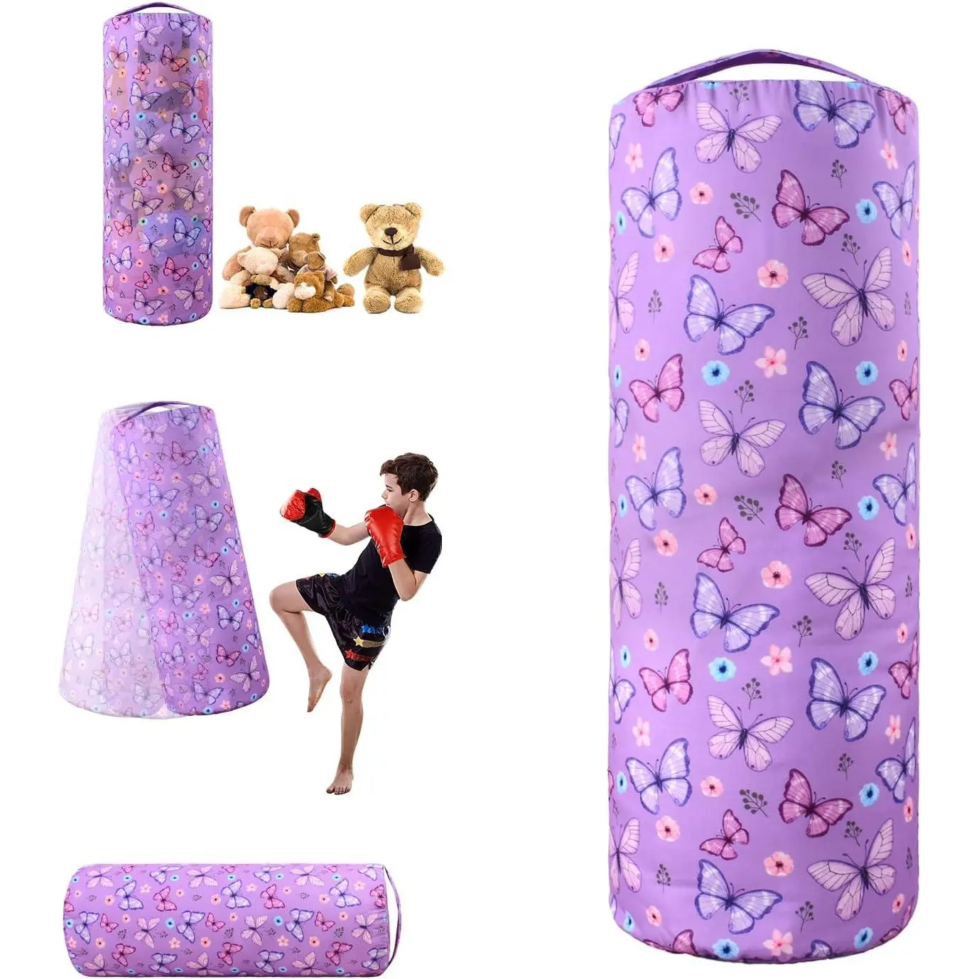 Stuffed  Storage Bean Bag Cover for   Butterfly | Zipper Closure, Cylinder, Durable Canvas Fabric,  Sit, Play, Boxing,  Organizer, for Plush and Dolls