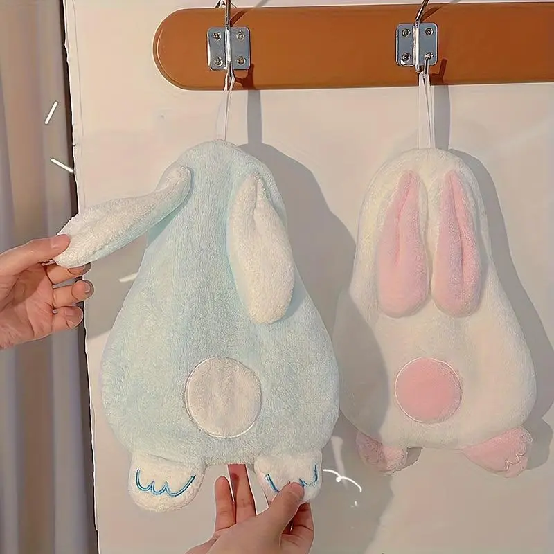 Ultra-Soft Coral Bathroom Hand Towel, with Two Hooks - Cute Cartoon Design, Super Absorbent Hand Towel, Perfect Christmas Gift, Rabbit Design
