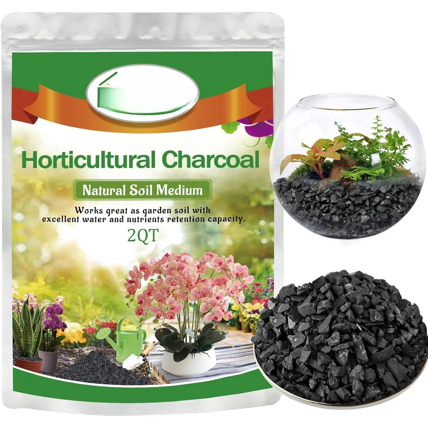 2 QT Horticultural Charcoal-  Charcoal for , Biochar Soil Amendment for Indoor , Terrariums, Orchids Potting Mix and Gardening
