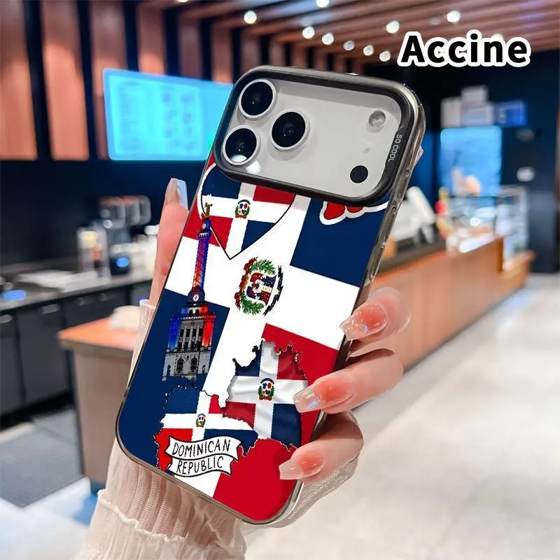 Holographic Dominican Love Tribute Pattern Protective Phone Case - Durable Plastic Casing with Holo Color Shift for iPhone 18 Pro Max,17,16 Plus,15,14,13,12,11,XR,Air E - Full Body Anti-Scratch Mobile Accessories Shell (Pro Max Incl.)