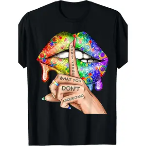 Don’t Judge What You Don’t Understand LGBTQ Cotton Tee, Rainbow Lips Pride Casual Men Women Streetwear Top,Women's fashion,summer Women's clothes,T-shirt