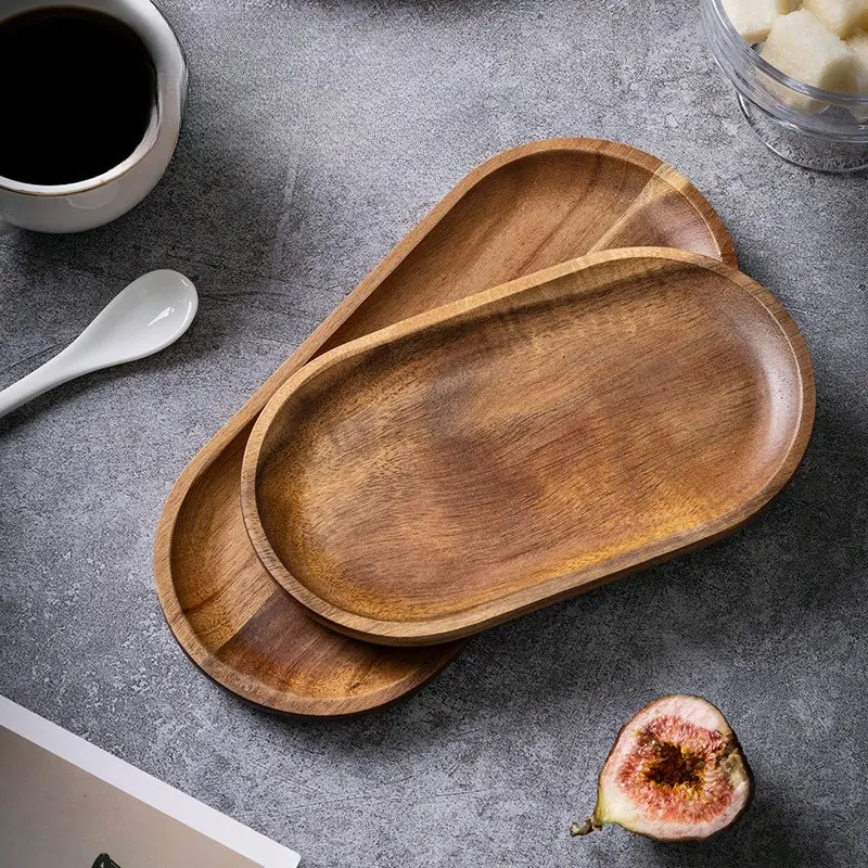 Acacia Wood Oval Serving Tray – Rustic Wooden Platter for Fruit, Dessert, Cheese & Charcuterie, Decorative Coffee Table Tea Tray, Hotel & Home Centerpiece, Creative Housewarming Gift