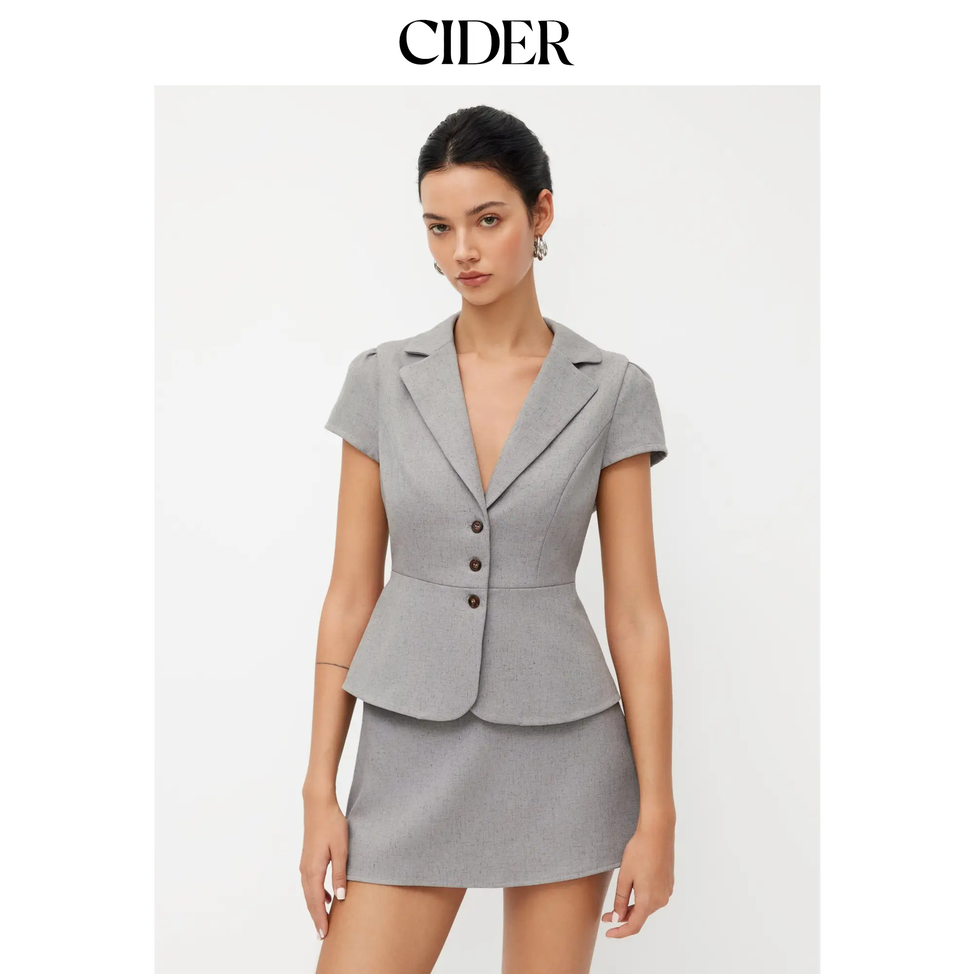 Cider Linen-blend Collar Short Sleeve Blazer