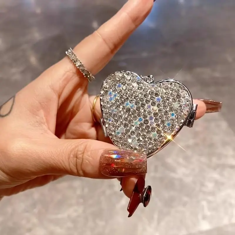 Heart-Shaped Pill Organizer, Multi-Functional Portable Storage Box, Creative Small Item Holder, Hanging Hook Design, Artificial Rhinestone Decor