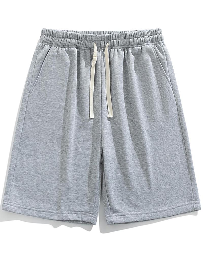 Men's Solid Color Drawstring Waist Shorts, Casual Regular Fit Pocket Shorts for Summer, Men's Bottoms for Daily Wear, Casual Breathable Shorts