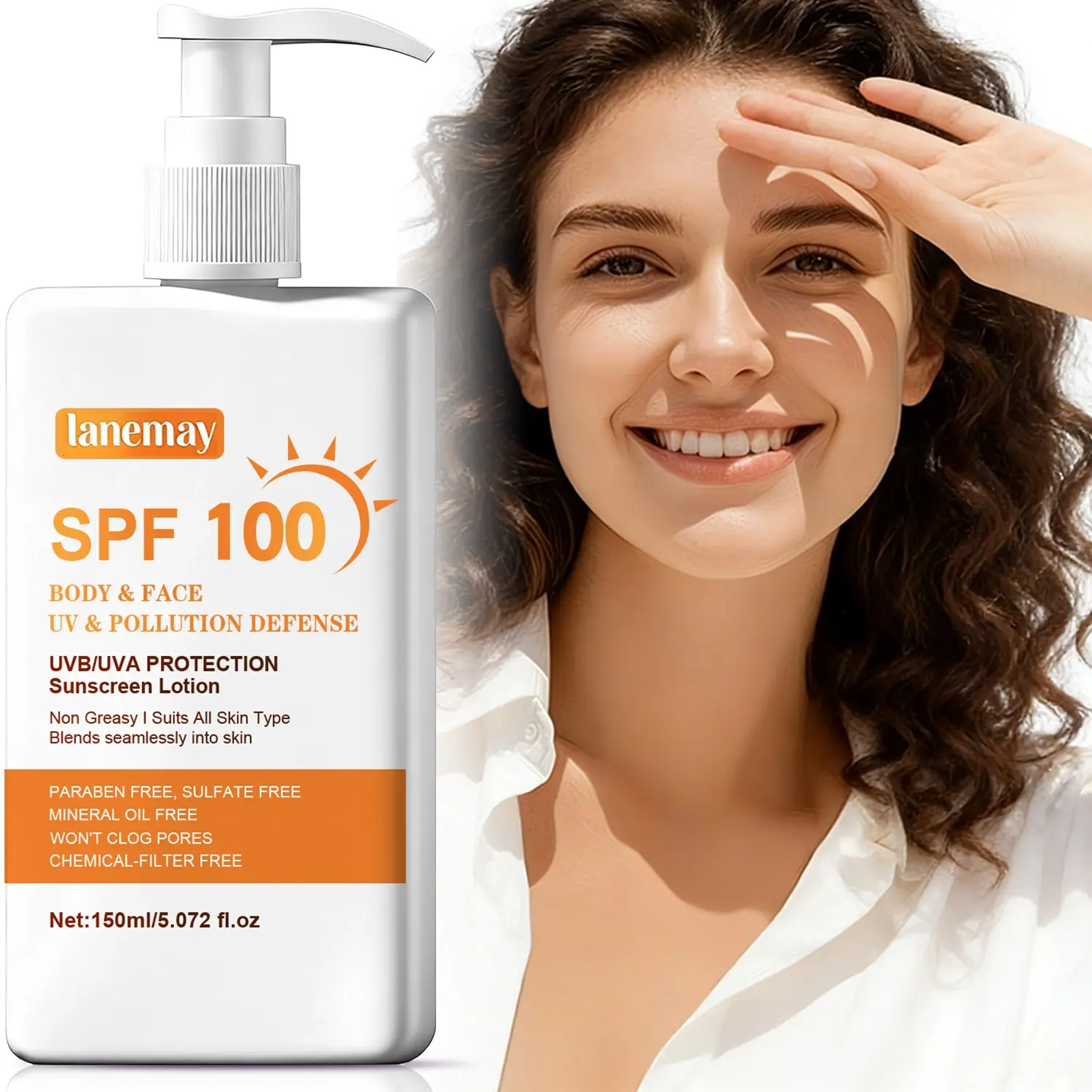 150ml SPF100 High Protection Sunscreen with Niacinamide, Vitamin E, Aloe Vera - UV & Pollution Defense, Helps Reduce Look of Aging Signs, Protects Skin Barrier - For Face & Body, Non-Greasy, Helps Protect Against Sunburn & Tanning
