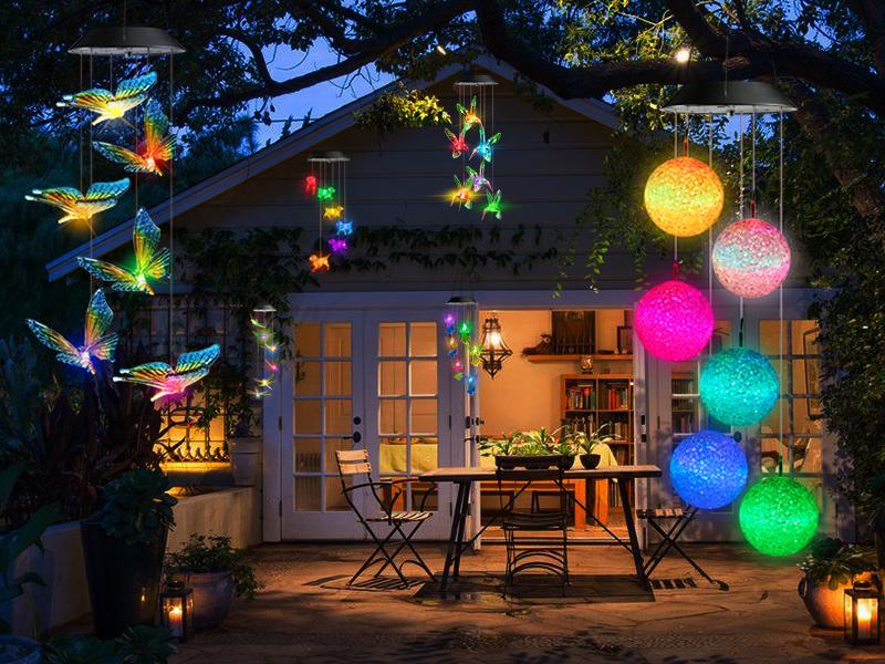Solar-powered outdoor LED color-changing spherical wind chime light, 6-LED waterproof decorative hanging lamp, a perfect gift for women and children, suitable for porches, patios, windows, and balconies.
