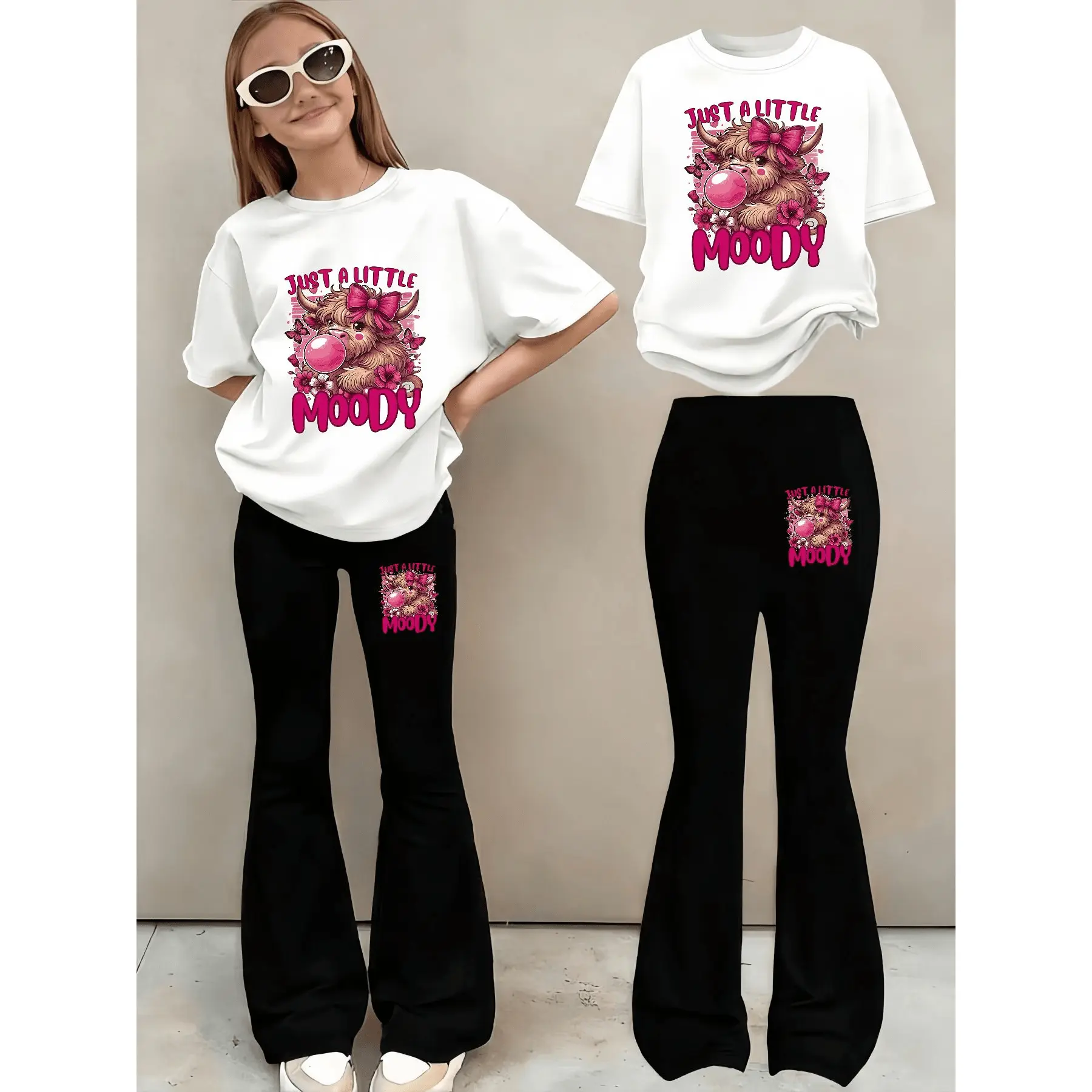 2pcs Set for Girls: Flared Pants, New Spring/summer/autumn Fashion, Stylish, Trendy, Casual, Sporty, Cool, Versatile, and Slimming Outfit, Perfect for Outdoor
