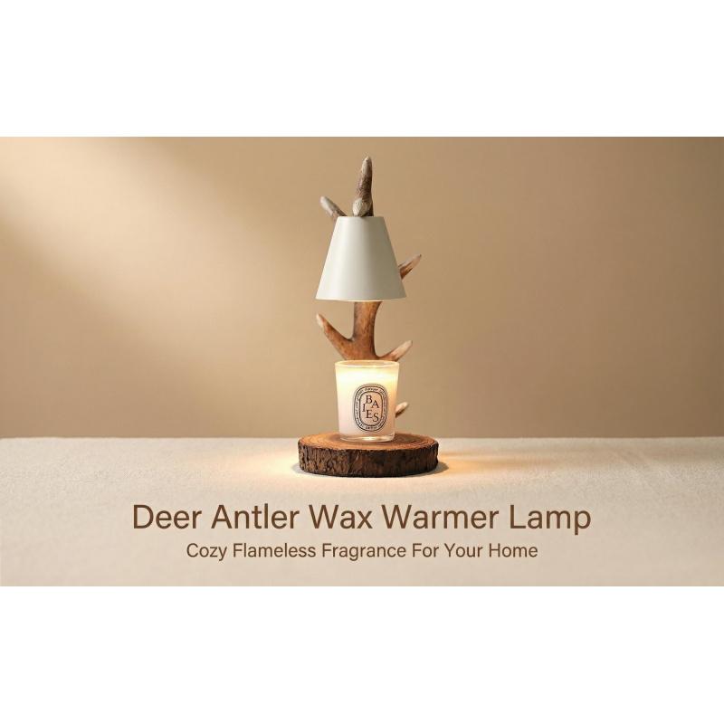 Minimalist Antler Wax Melt Warmer Lamp Solid Wood Resin Low Temp Safe Home Decor Aromatherapy for Bedroom Living Room Bathroom Gift Set