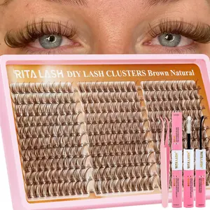 RITALASH 300PCS Beauty Eyelash Clusters Brown Volume Lash Clusters Kit Natural Wispy Lashes Cluster Eyelash Cluster Extensions Kit Individual Lashes Extensions Kit For DIY Waterproof & Long - Lasting (Light Brown10-16mm)