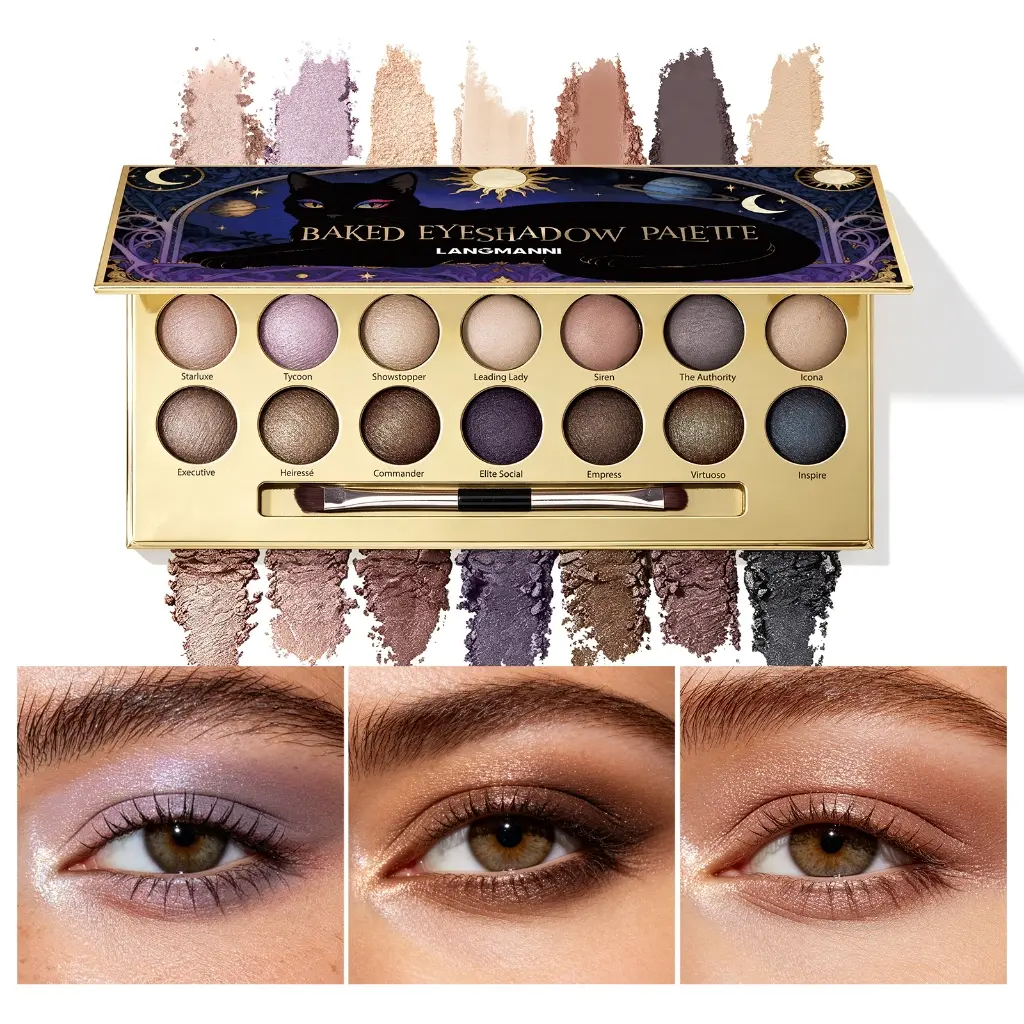 Baked Eyeshadow Makeup Palette, 14 Colors Nude Eye Shadow with Matte Glitter Metallic Shimmer, Highly Pigmented Long Lasting Make Up Palette