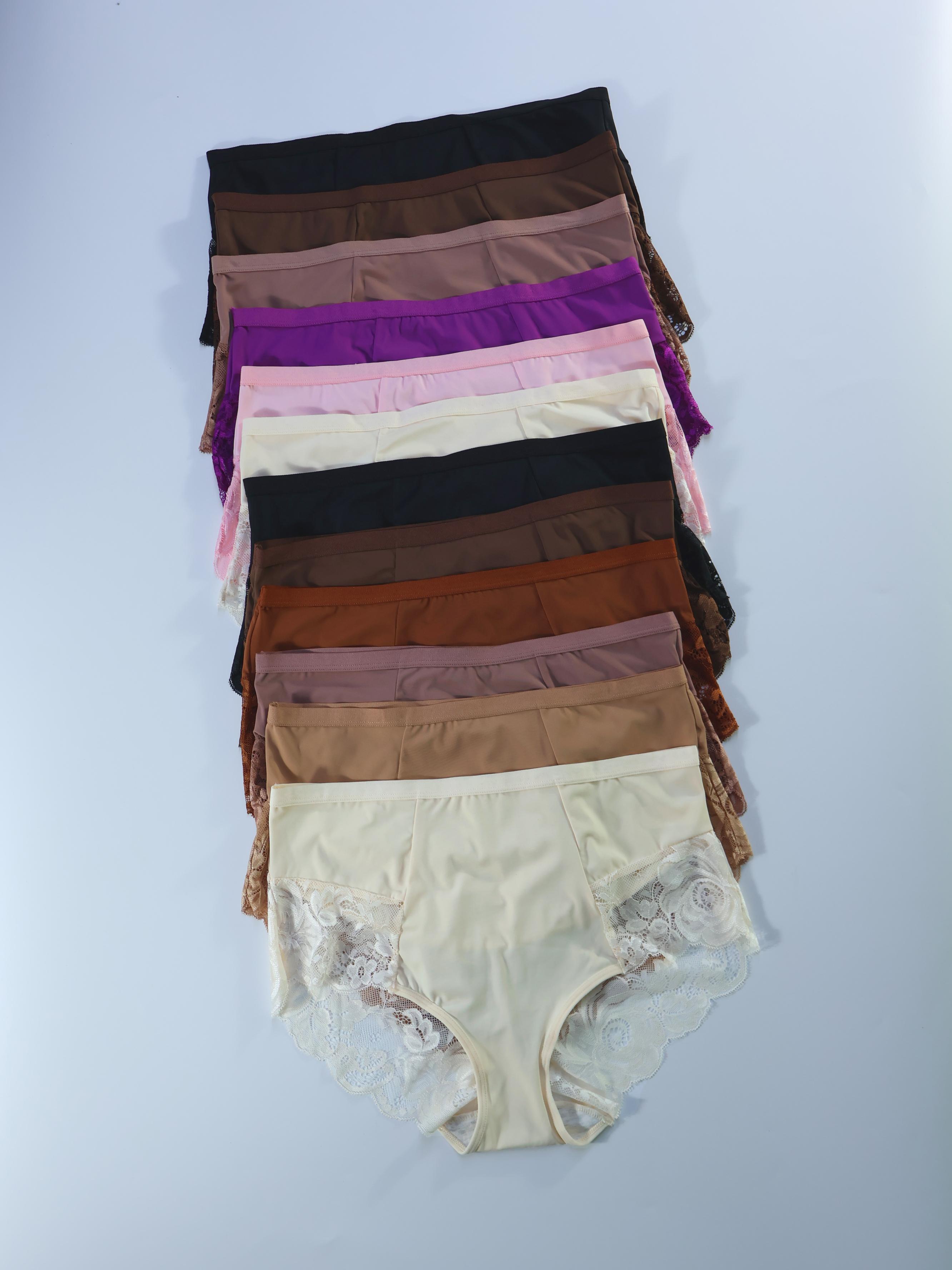 Plus Size Contrast Lace Brief, Breathable Comfortable Knicker for Daily Wear, Women's Underwear for All Seasons, Contrast Lace Panties