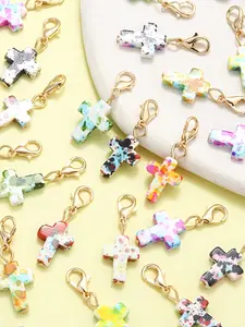 50pcs Resin Cross Keychains, Keychain Set, Multicolor Mixed Cross Charms Bulk with Lobster Clasp, Ideal for DIY Jewelry Making, Random Shipping