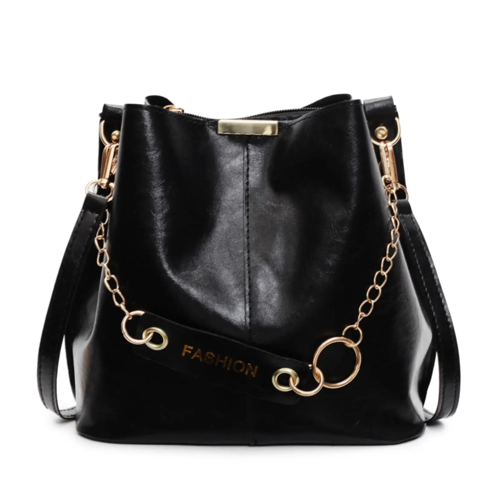 Women's Black Chain-Strap Bucket Bag - High-Capacity Multifunctional Fashion Crossbody Tote Bag for Sports & Outdoor Use, Casual Everyday Travel Handbag with Pockets, 1 Pc (handbags for women), Fashion Crossbody Handbag,back to school,back to school haul