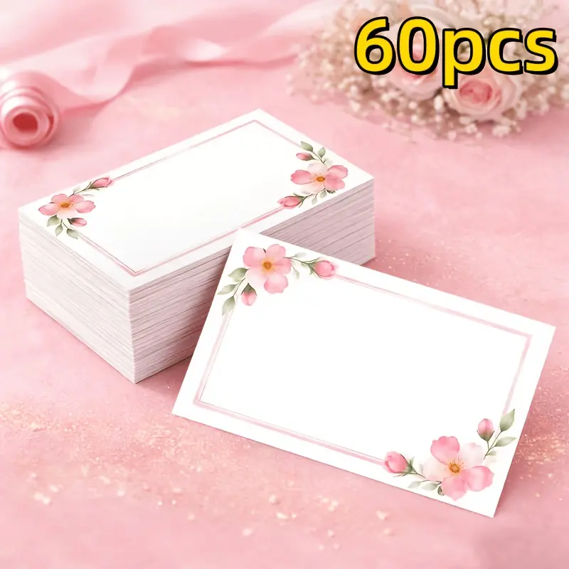 60 Floral Blank Message Cards, Wedding/Birthday/Party Thank You Cards, Blank Cards, Thank You Cards Bulk, Blank Greeting Cards, Cards, Pocket Cards, Valentine'S Day/Thanksgiving Day, Suitable for Customers/Teachers/Colleagues/Family