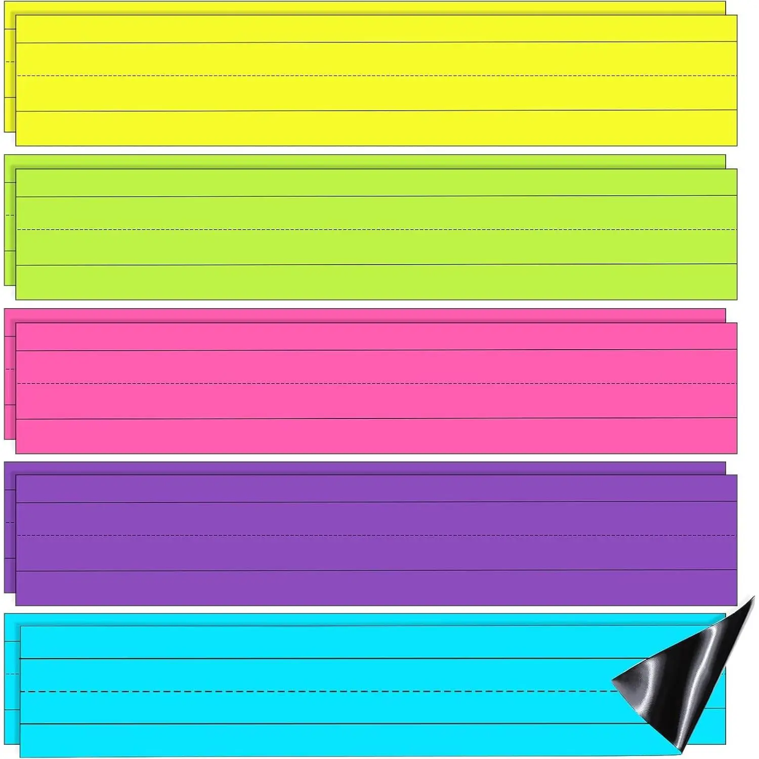 10 Pcs Magnetic Sentence Strips for Teachers, Dry Erase Lined Magnetic Sentence Strips, 12 x 3 Inch Teaching Supplies for The Classroom, Reusable Learning Classroom Magnet Tools(Bright Color)