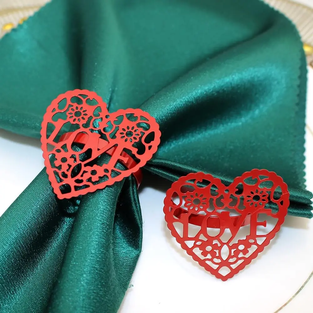 6-Piece Valentine's Day Napkin Rings Set, Heart-Shaped Napkin Holders, Table Decor Design, Perfect for Romantic Dining Tables