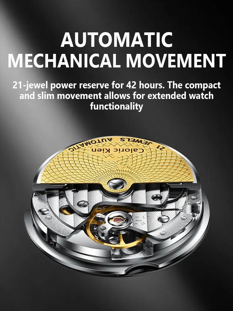 Caloric Kien Explorer Series Men's Automatic Skeleton Mechanical Watch Swiss Movement 42mm Dial Sapphire Crystal Stainless Steel Bracelet Waterproof Shockproof Luminous Luxury for Business Social Events Round Design