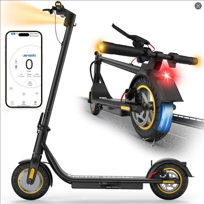 DXH Electric Scooter for Adults, Folding E Scooter with 500W Motor 19 Mph Top Speed, Max 21Miles Long Range,10'' Solid Tires Commuting Scooters, Dual Brakes