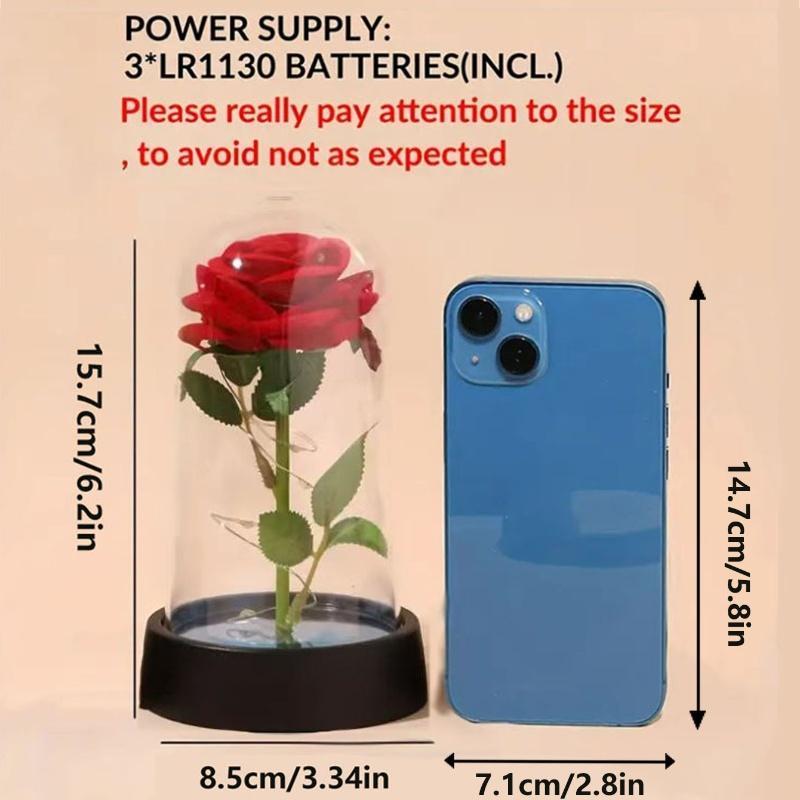 LED Light Eternal Rose, 1 Count Romantic Acrylic Artificial Rose Gift, Glass Dome Rose Flower Jewelry for Wedding, Anniversary, Birthday (with Battery), Light Up Rose