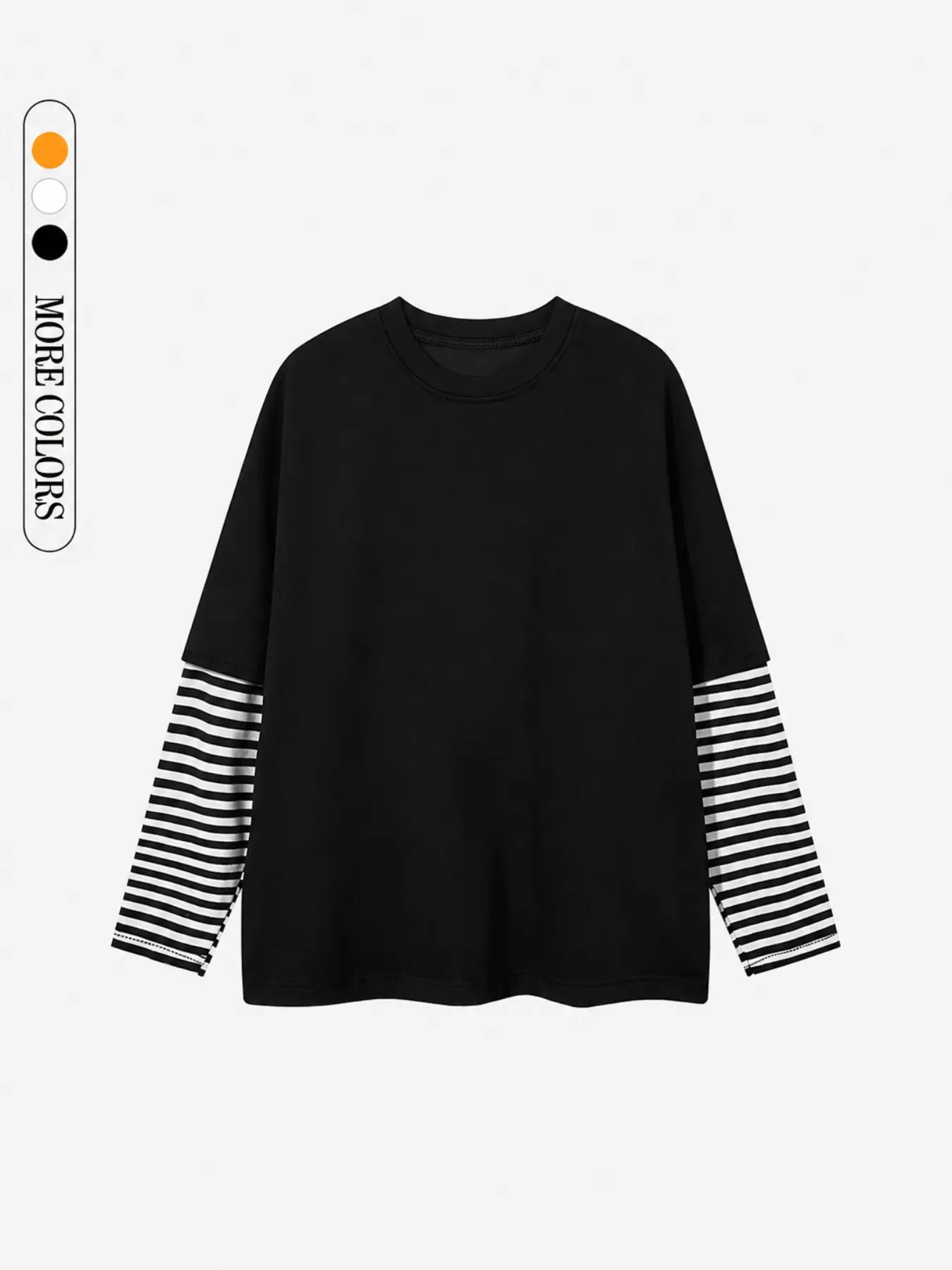 Unisex Faux Layered Striped Sleeve T Shirt Top, Oversized Contrast Long Sleeve Look Tee for Y2K High Street, City Walk, Weekend and Casual Streetwear Outfits