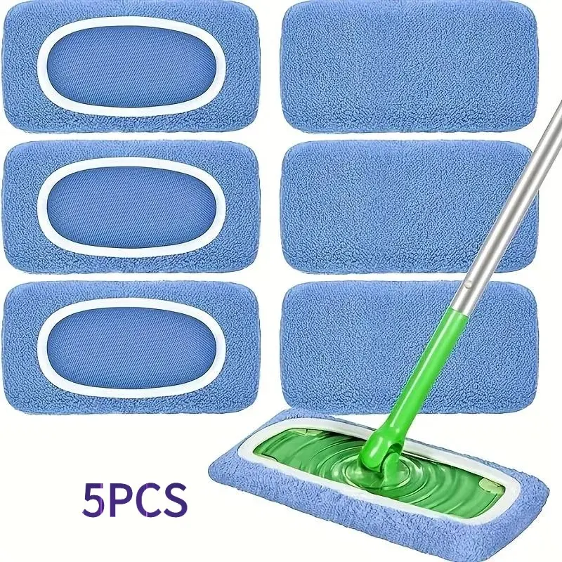 5-Pack Reusable Mop Pads - Microfiber Dry & Wet Refill Covers, Machine Washable, Multi-Purpose Household Mop Pads, Compatible with All Sealed Floors: Stone, Hardwood, Laminate & Tile