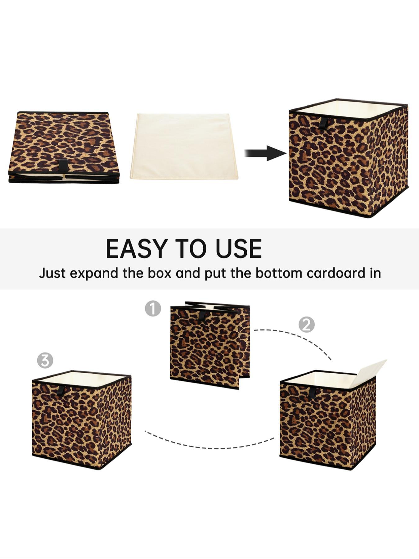 Leopard Print Open Storage Box, Stackable Drawer Organizer, Durable Multi-Functional Design for Home Dorm Room Organization