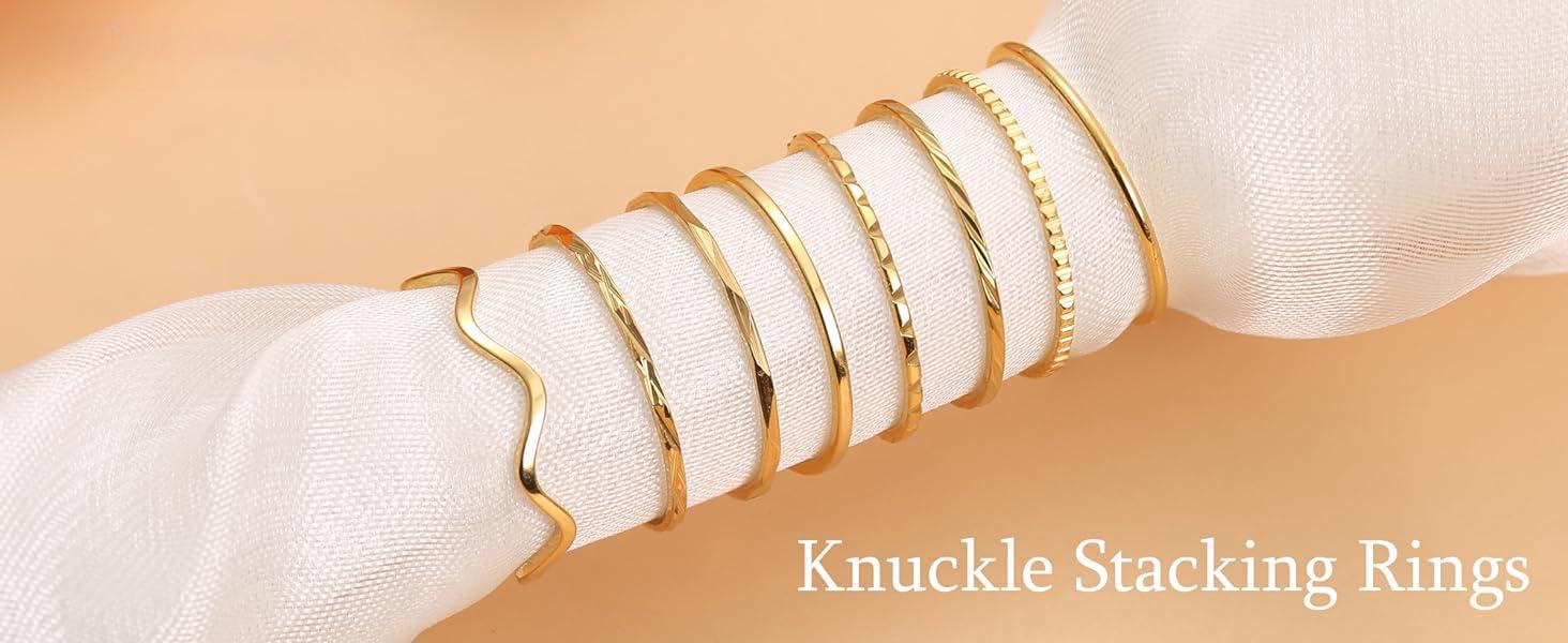 Cassieca 8s 1mm Stainless Steel Rings for Women Men Fashion Plain Band Knuckle Stacking Midi Thumb Dainty Thin Rings Set Size 5-10