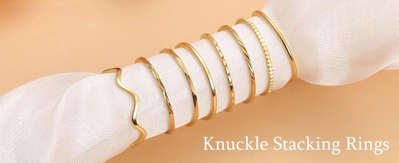 Cassieca 8s 1mm Stainless Steel Rings for Women Men Fashion Plain Band Knuckle Stacking Midi Thumb Dainty Thin Rings Set Size 5-10