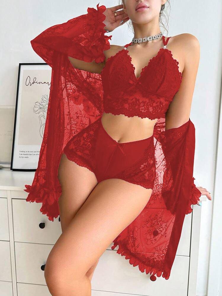 Product Name: Women's 3-Piece Lace Chemise Nightwear Set Description: Experience elegance and comfort with this romantic sleepwear ensemble, perfect for relaxing evenings at home. The set offers a stylish and cozy option for your nightly routine. Key Feat