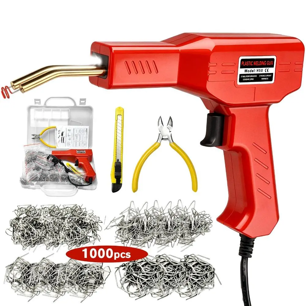 Plastic Welder Kit, 1000PCS Staples, Hot Stapler for Bumper Repair, Rust-Proof Stainless Steel, Portable Toolbox, Built-in LED, Ergonomic Grip
