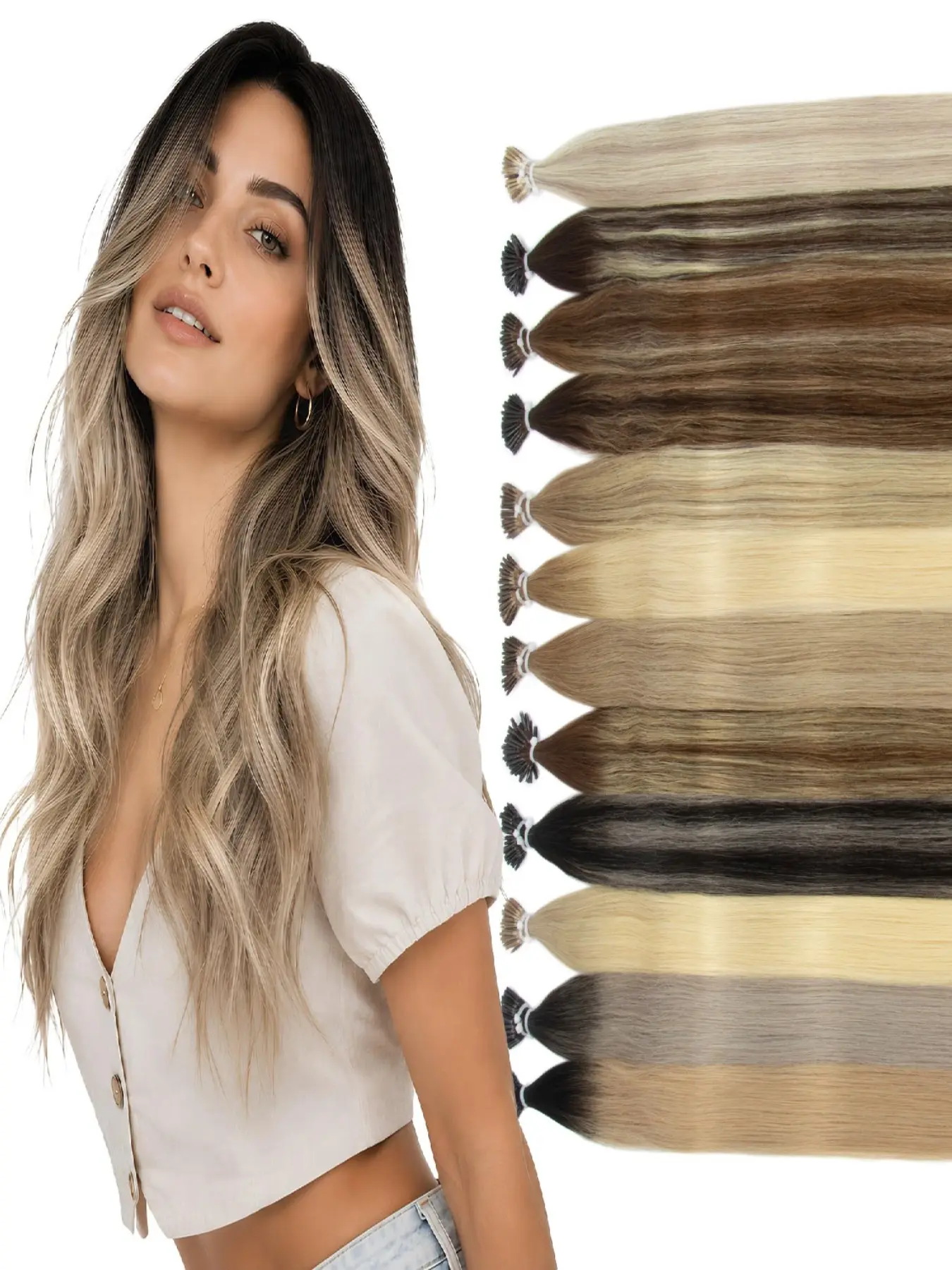 Straight I Tip Hair Extensions, Pre Bonded Stick Tip, Soft Smooth Human Hair, Easy Installation, Medium Length, Traditional Style
