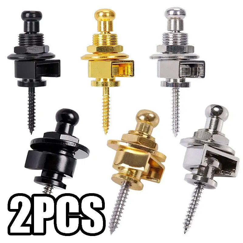 2Pcs Guitar Strap Locks – Anti-Drop Round Head Strap Buttons in Gold/Silver/Black, with Mounting Screws for Electric/Acoustic Guitar Bass Parts Acoustic Guitar Accessories TMZ