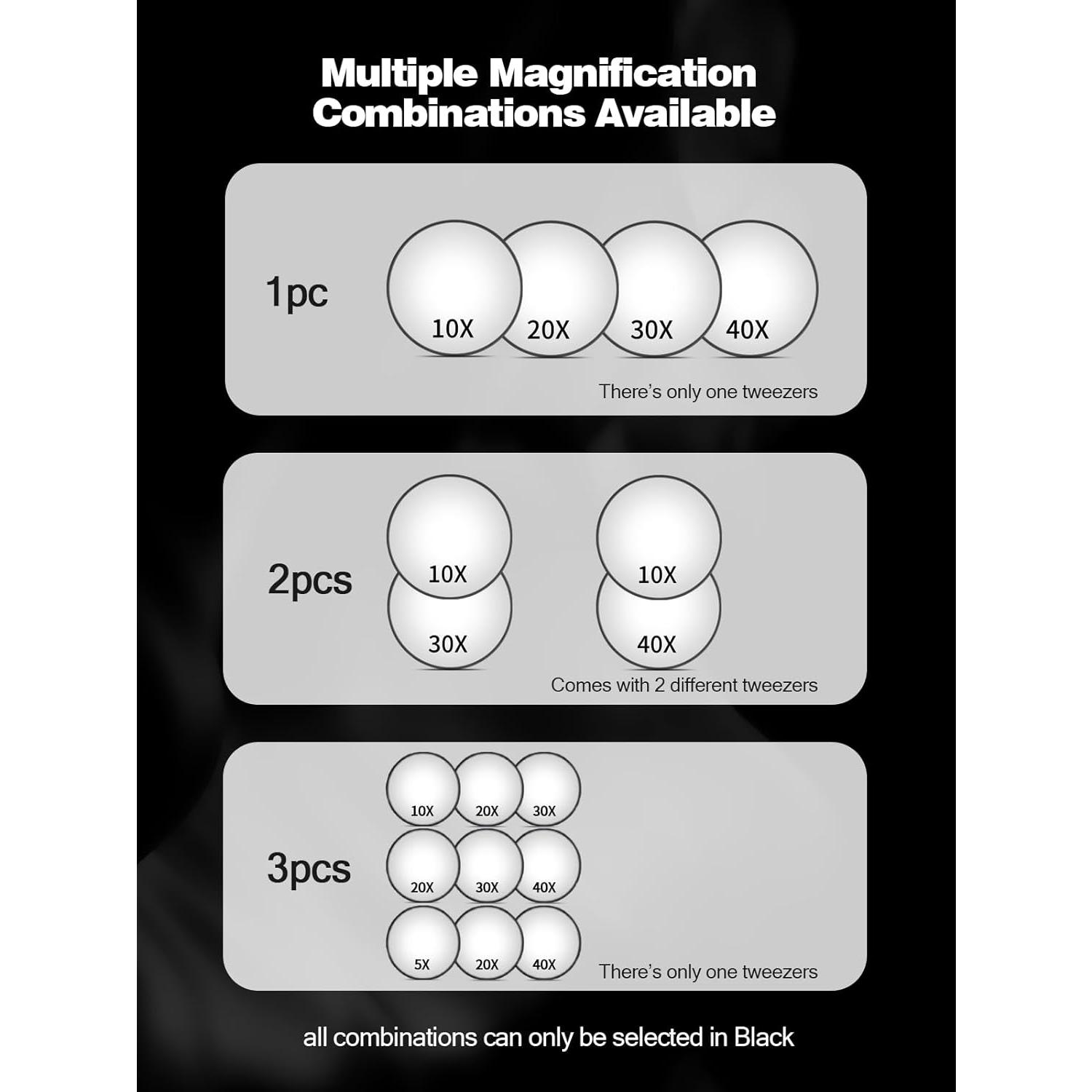 20X/30X/40X Magnifying Mirror with Suction Cups and Tweezers Set, 3.5 inches Travel Magnified Makeup Mirror, Black, 3 count 20X/30X/40X Magnifying Mirror with Suction Cups and Tweezers Set, 3.5 inches Travel Magnified Makeup Mirror, Black, 3 count