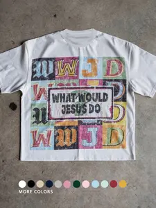 Unisex Retro Classic Streetwear T-Shirt with 'what Would Jesus Do' Graphic, Fitted Short Sleeve Cotton Tee for Y2K Style, Casual Wear Gift for Men
