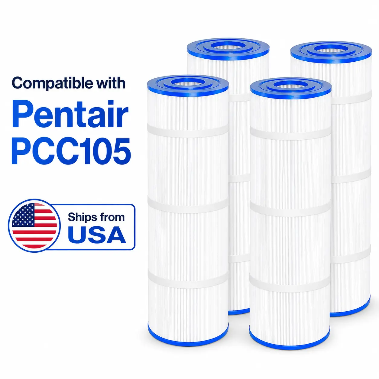 CCP420 Pool Filter Cartridges 4 Pack Replacement for Pentair CCP420 - for Clean and Clear Plus 420, PCC105-PAK4, for Unicel C-7471, R173576, for Filbur FC-1977, 570-0425, 420 sq.ft.