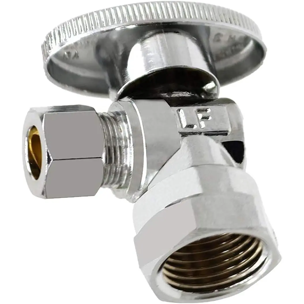 1/4 Quarter Turn Brass Angle Stop Valve 1/2" FIP In x 3/8" COMP Out, Water Shut Off Valve for Water Sink/Bathroom/Toilet/Kitchen (1-Pack)